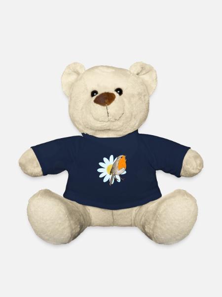 Robins et marguerites - Nounours - bleu marine