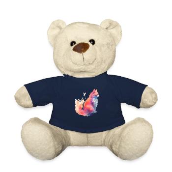 Rainbow Aqua Buntes Katzen-Design-Print-Shirt - Teddy - French Navy - Vorne