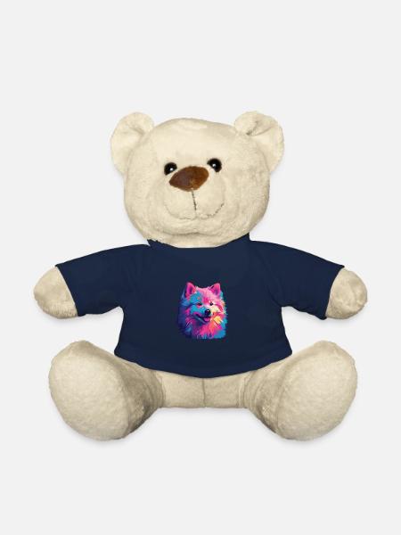 Aquarelle colorée Japon Spitz - Nounours - bleu marine