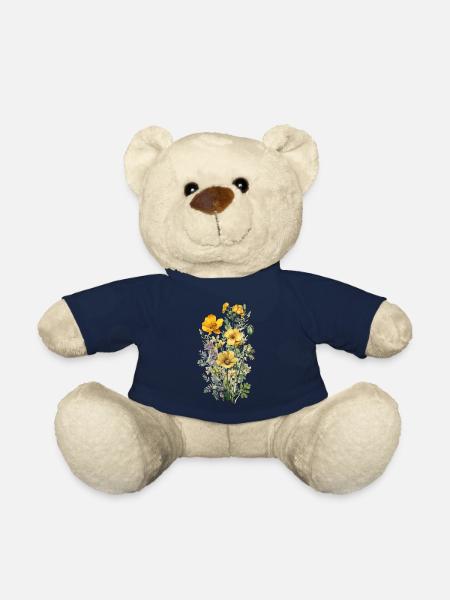 Beau bouquet d’herbier de fleurs bohèmes jaune - Nounours - bleu marine