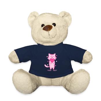 Chat rose avec cœur - Nounours - bleu marine - Devant