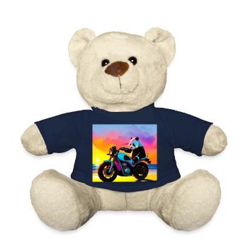 Panda auf Motorrad bei Sonnenuntergang - Teddy - French Navy - Vorne