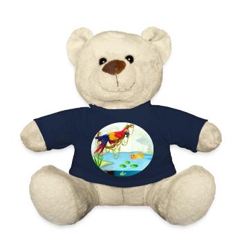 Parrot macaw in the forest by the lake with fish colorful - Teddy Bear - french navy - Front