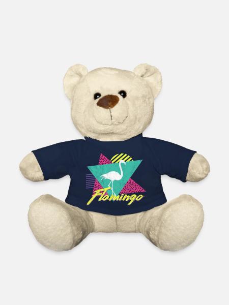 80s 90s Vintage Retro Flamingo T Shirt - Teddy Bear - french navy