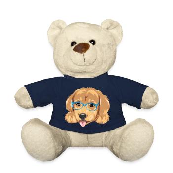Lustiger Golden Retriever Welpe mit blauer Brille - Teddy - French Navy - Vorne