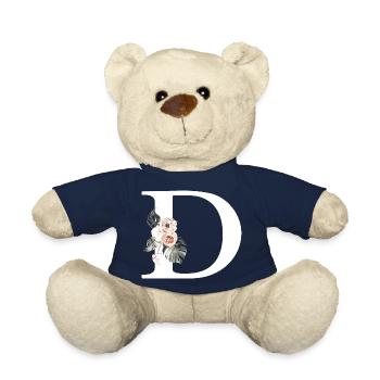 Tropical Floral Letter D - Teddy Bear - french navy - Front