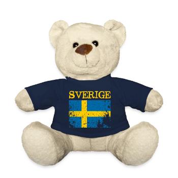 Drapeau Grunge de la Suède - Schweden - Sverige - Nounours - bleu marine - Devant