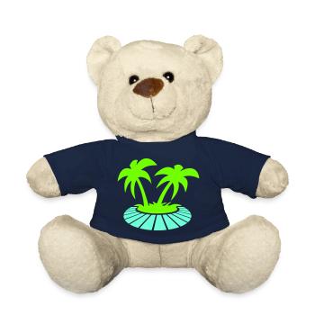 2 Palm Trees Island Tree Beach Holiday Coconut Sea - Teddy Bear - french navy - Front