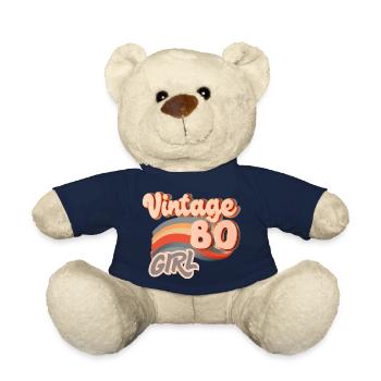 Vintage 80s Girl Birthday 80s Women - Teddy Bear - french navy - Front