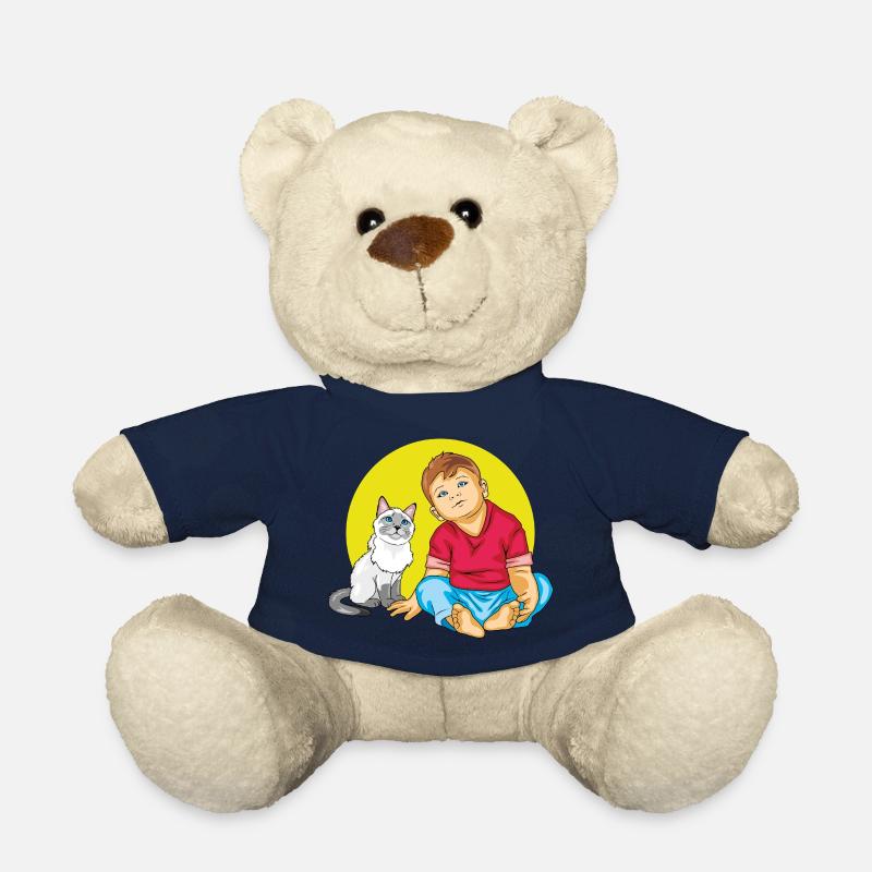 Boy is talking to a Siamese cat - Teddy Bear - french navy