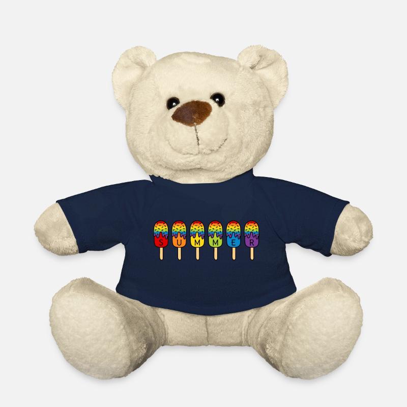 Été - Arc-en-ciel - Manger de la crème glacée - Été - Crème glacée - Nounours - bleu marine