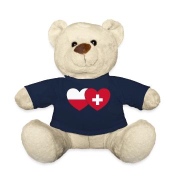 Pologne Suisse Drapeau Cœur - Nounours - bleu marine - Devant