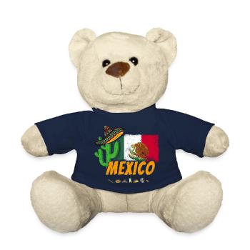 Mexico Vintage Cactus with Flag, Sombrero - Teddy Bear - french navy - Front
