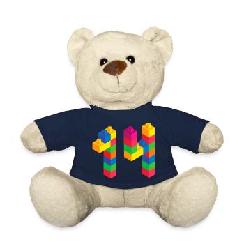 Joli bâtiment de bloc cadeau 14e anniversaire 14 ans - Nounours - bleu marine - Devant
