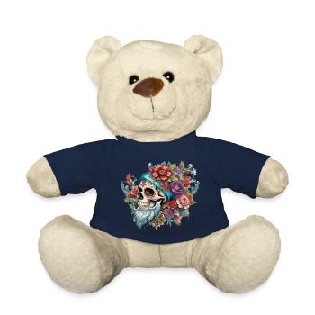 Vintage, Hipster, tête de mort, barbe, style tatouage, Rose - Nounours - bleu marine - Devant