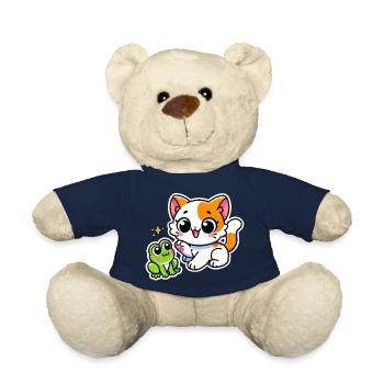 Cute ginger white Cat met a frog - Teddy Bear - french navy - Front