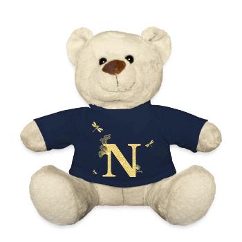 Buchstabe n Goldene Glitzerlibelle - Geschenkidee - Teddy - French Navy - Vorne