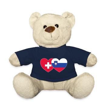 Switzerland Slovenia Flag Heart - Teddy Bear - french navy - Front