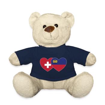 Schweiz Liechtenstein Flagge Herz - Teddy - French Navy - Vorne