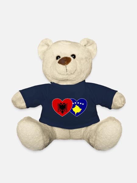 Albania Kosovo Flag Heart - Teddy Bear - french navy