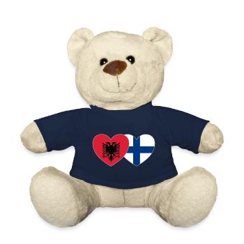 Albania Finland Flag Heart - Teddy Bear - french navy - Front