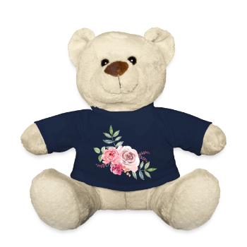 Aquarelle florale Rose - Nounours - bleu marine - Devant