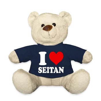 I Love Seitan Vegan Food Vegetable Heart Funny - Teddy Bear - french navy - Front