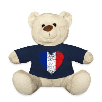 Drapeau France Vintage Occasion Look Coeur Amour FR - Nounours - bleu marine - Devant