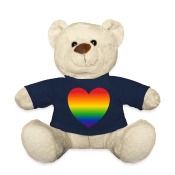 Coeur couleurs de l’arc-en-ciel cadeau - Nounours - bleu marine - Devant