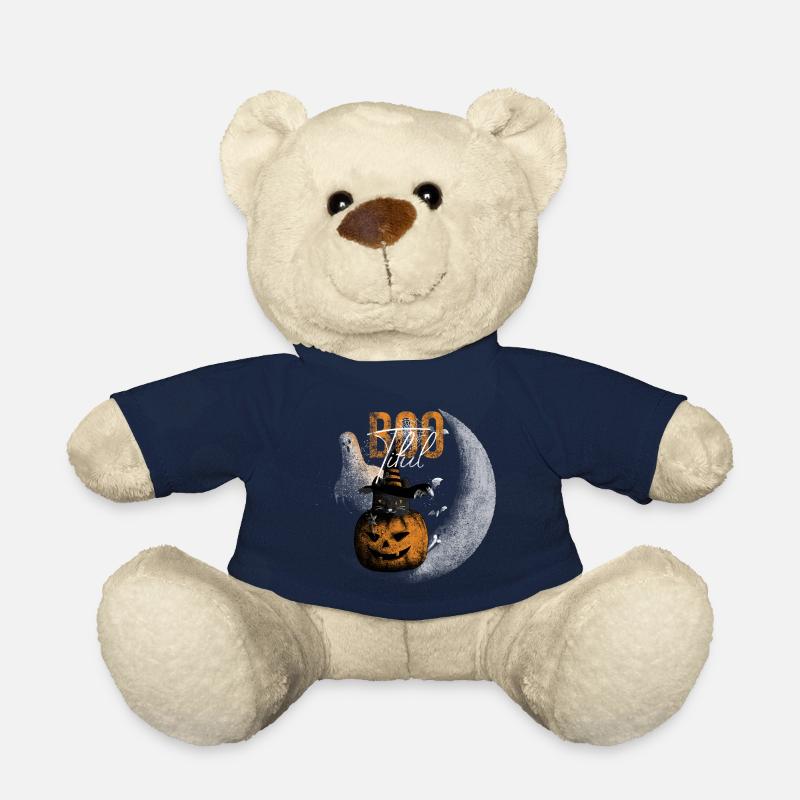 Bootiful Ghost and Black Cat in Crescent Moon - Teddy Bear - french navy