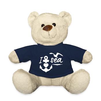 Meer-Ich liebe das Meer mit Anker Herz & Möwe - Teddy - French Navy - Vorne