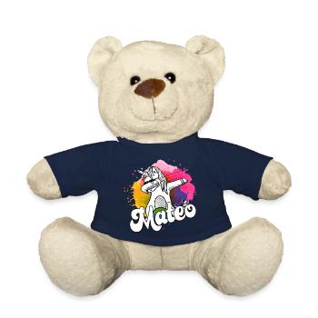 MATEO - Beautiful Boy Name with Cool Unicorn - Teddy Bear - french navy - Front