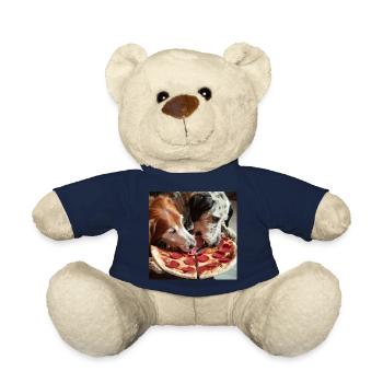 zwei Hunde essen Salami Pizza - Teddy - French Navy - Vorne