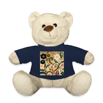 Motif floral automnal botanique - Nounours - bleu marine - Devant