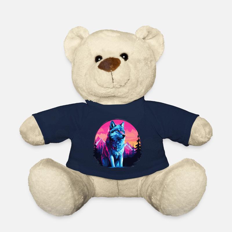 Wolf Wolfskopf Wölfe Wolfsrudel Natur Neon Bunt - Teddy - French Navy