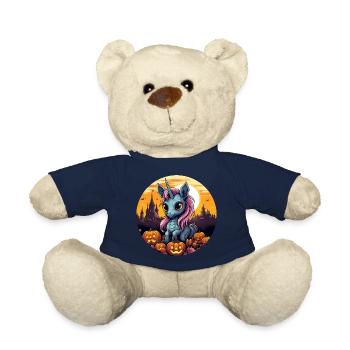 Unicorn in autumn sunset with pumpkin - Teddy Bear - french navy - Front