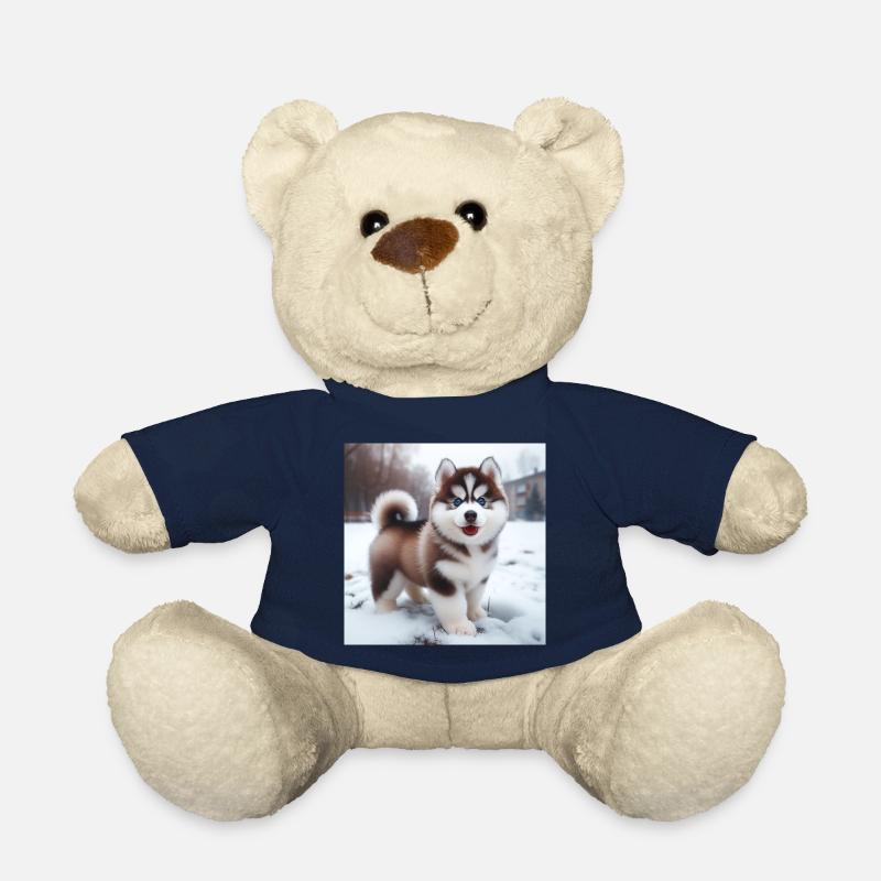 Chiot husky sibérien dans la neige - Nounours - bleu marine