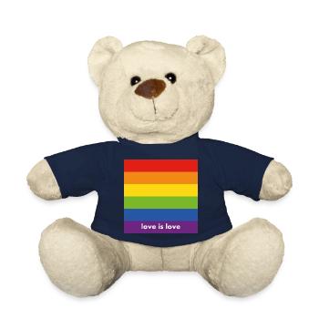 Love is Love Rainbow Flag gay marriage pride ally - Teddy Bear - french navy - Front