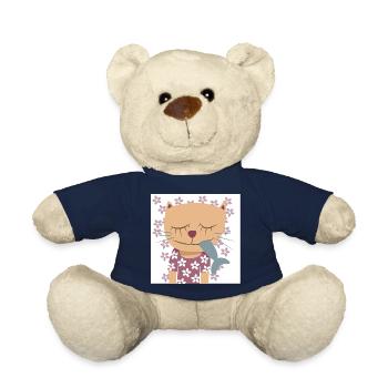 Cat Flowers Poster Spring Nursery Fish - Teddy Bear - french navy - Front