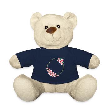 Elegant and Floral Circle Frame with Flowers - Teddy Bear - french navy - Front