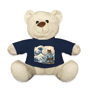 Samurai Cat Wave japanischer Ukiyo-e-Stil - Teddy - French Navy - Vorne