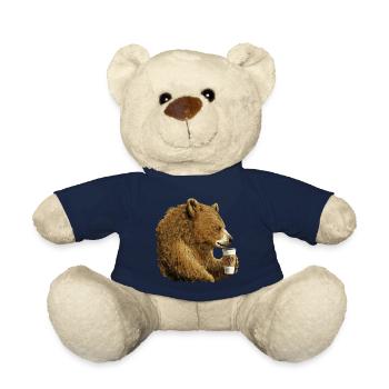 BÄR TRINKT KAFFEE - T-Shirt für Kaffeeliebhaber - Teddy - French Navy - Vorne