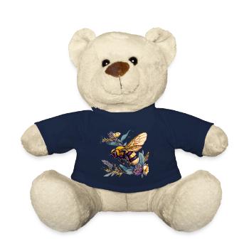 Cooles Bienen Motiv mit Blumen Cartoon Comic - Teddy - French Navy - Vorne