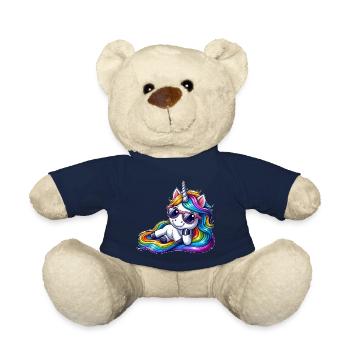Cool unicorn rainbow riding waves relaxing - Teddy Bear - french navy - Front