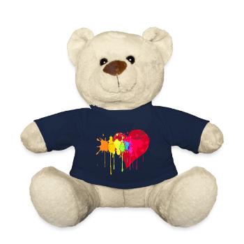 Big red heart with color platter - Teddy Bear - french navy - Front
