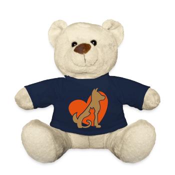 Animaux amis chat et chien avec coeur / chat et chien - Nounours - bleu marine - Devant