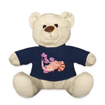 Vintage panda rouge fleur de cerisier japonais - Nounours - bleu marine - Devant