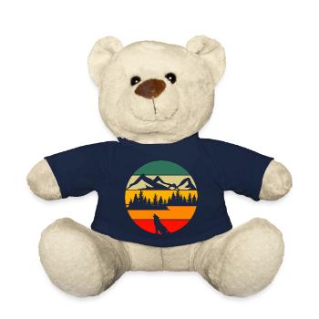 Paysage forestier rétro Nature Animal Hurlant Loup - Nounours - bleu marine - Devant