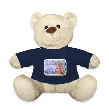 Japan Watercolor Sketch Hand Drawn Illustration - Teddy Bear - french navy - Front