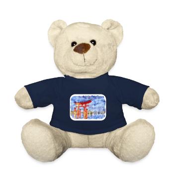 Japan Watercolor Sketch Hand Drawn Illustration - Teddy Bear - french navy - Front